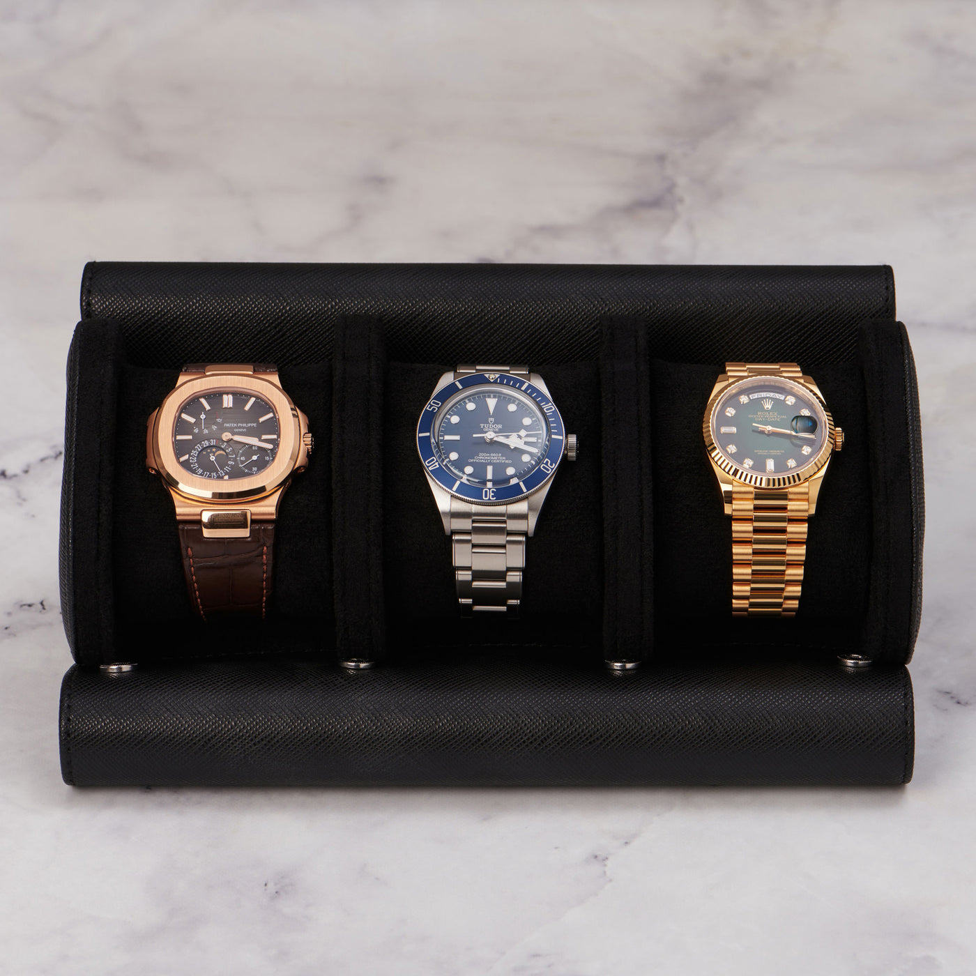 Black Saffiano Leather Watch Roll Watches – Luxury Display Co