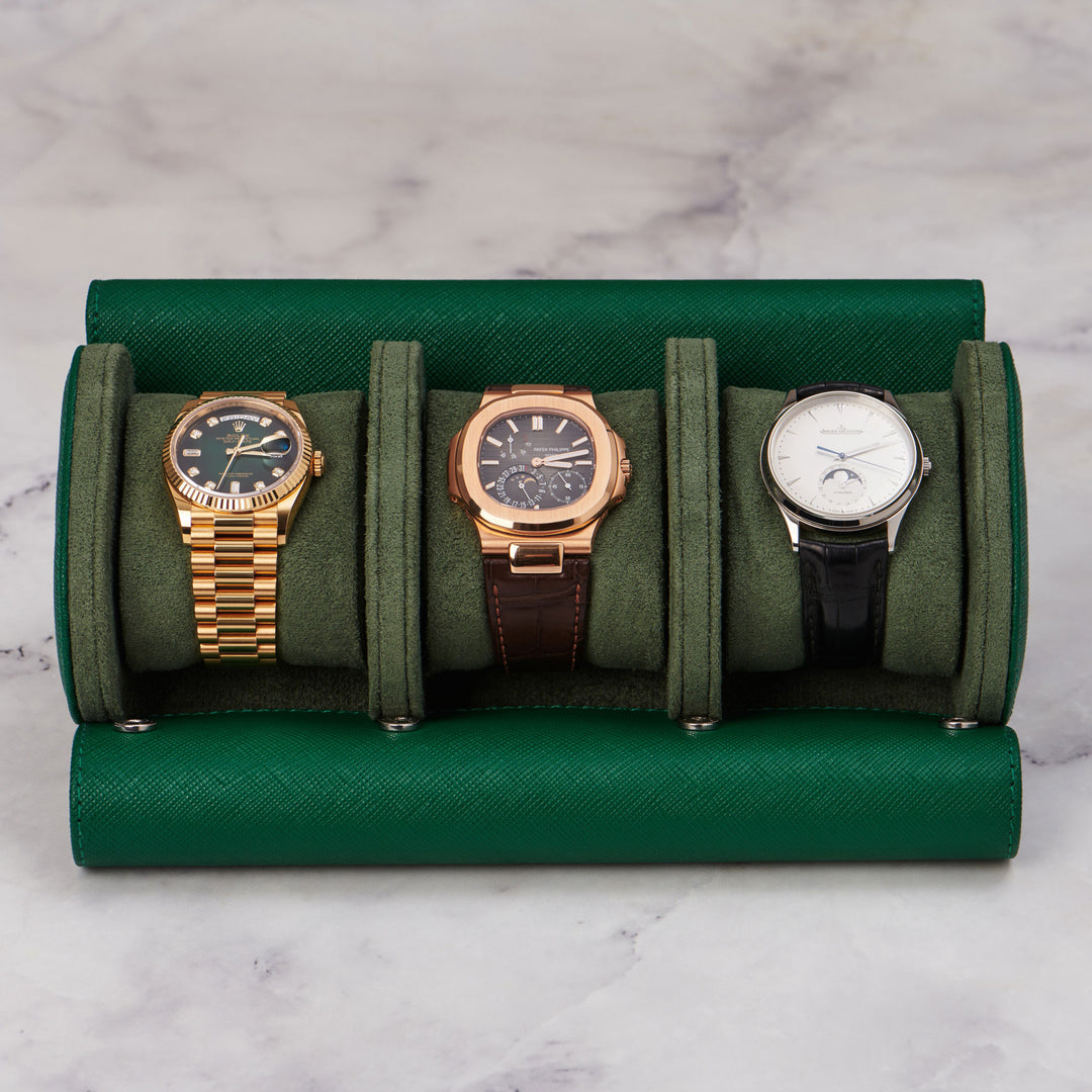 Green Saffiano Leather Watch Roll Watches – Luxury Display Co