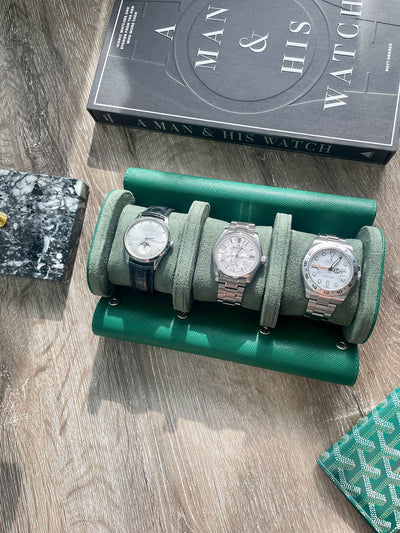 Green Saffiano Leather Watch Roll - 3 Watches